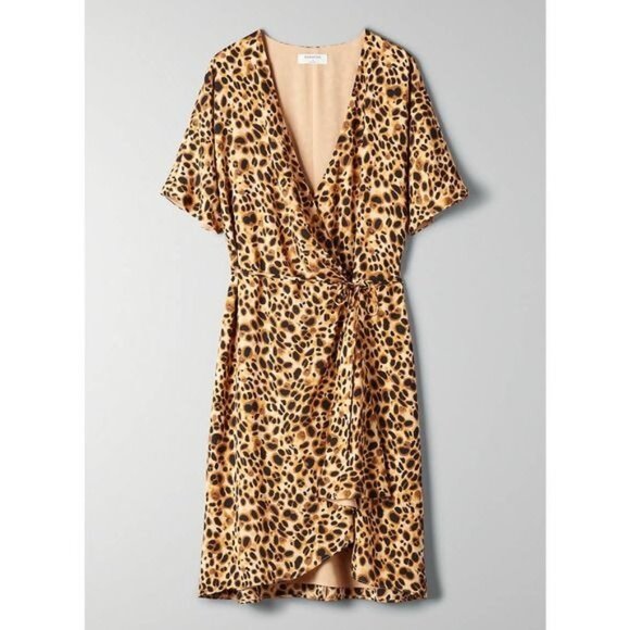 Aritzia Babaton Wallace Cheetah Print Short Sleeve V-Neck Wrap Mini Dress - Picture 5 of 9